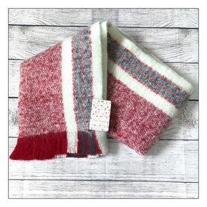 Free People Red Brushed Racer Stripe Blanket Scarf
